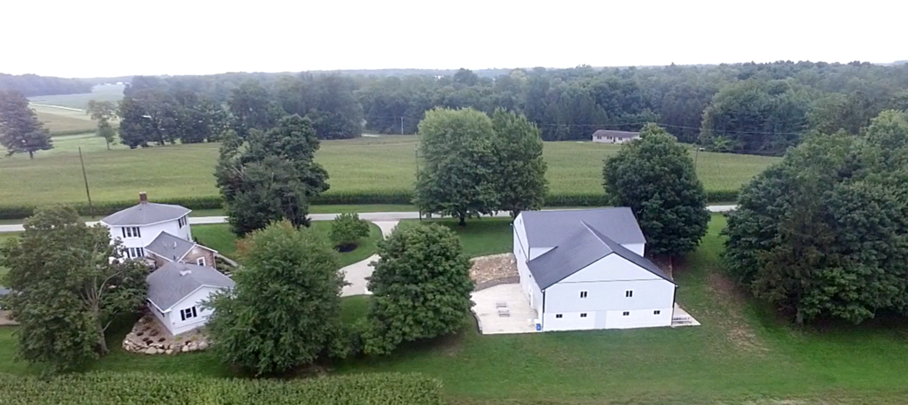 Historic Octagon House & Farm, drone view from north